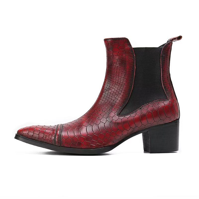 Herrstövlar Lyxiga Croc-textur Läder Statement Dress Boots - Röd