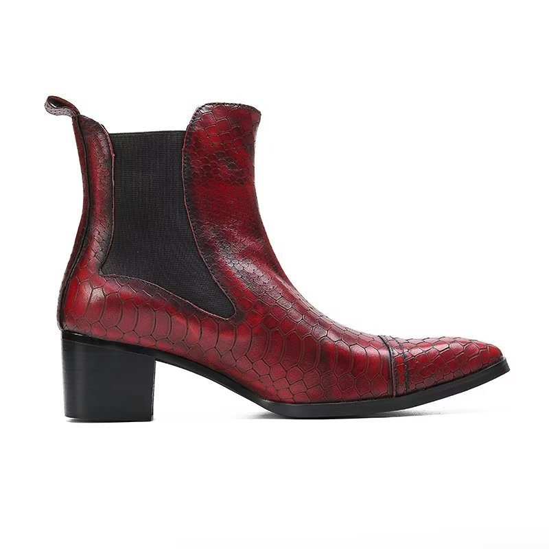 Herrstövlar Lyxiga Croc-textur Läder Statement Dress Boots - Röd