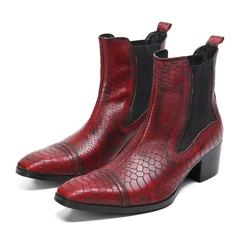 Herrstövlar Lyxiga Croc-textur Läder Statement Dress Boots - Röd