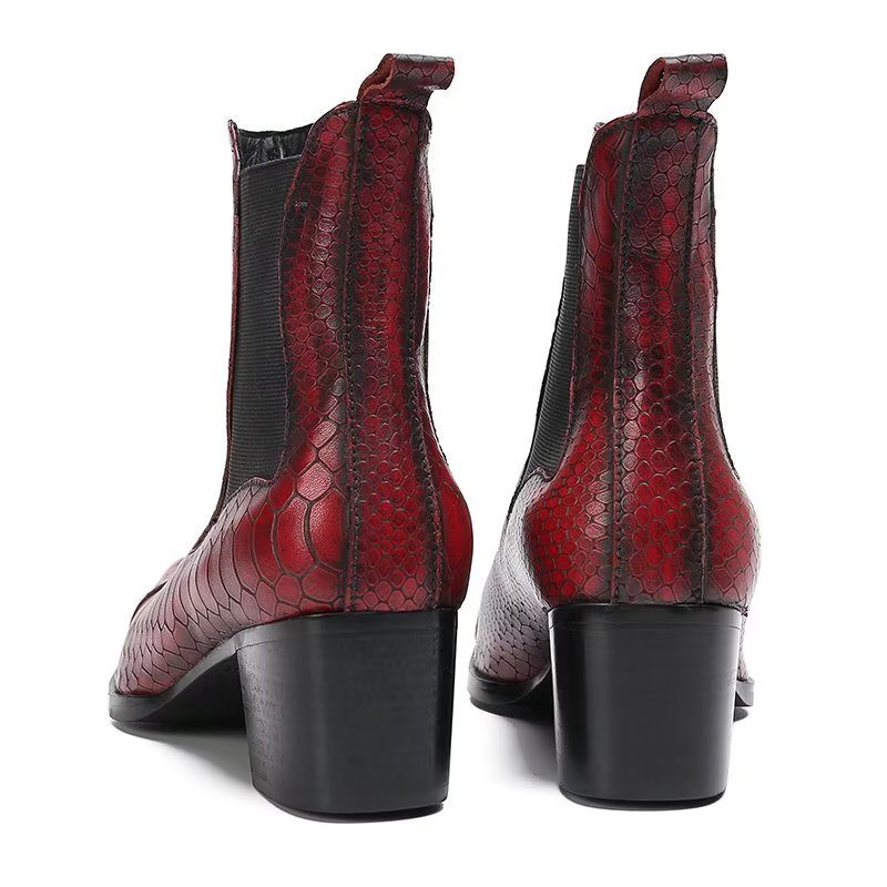 Herrstövlar Lyxiga Croc-textur Läder Statement Dress Boots - Röd