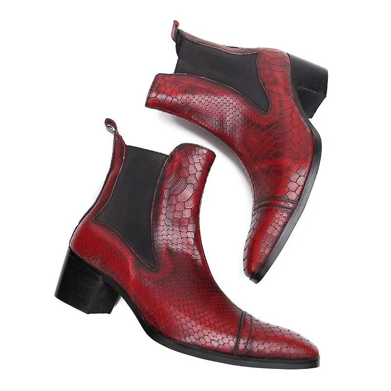 Herrstövlar Lyxiga Croc-textur Läder Statement Dress Boots - Röd