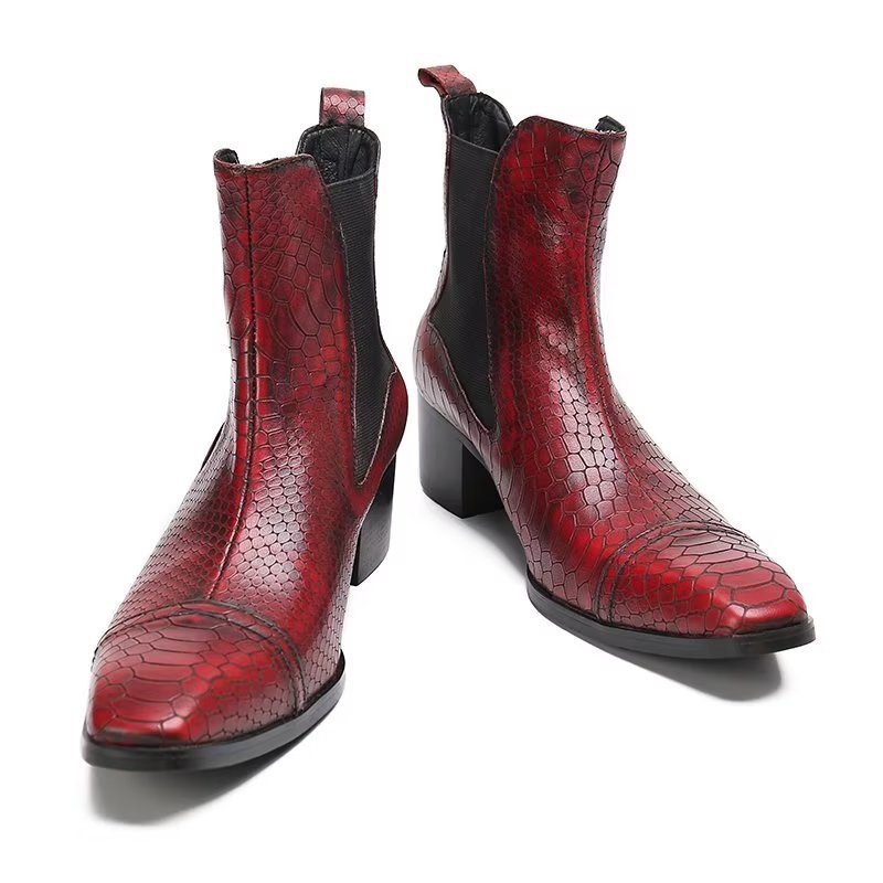 Herrstövlar Lyxiga Croc-textur Läder Statement Dress Boots - Röd