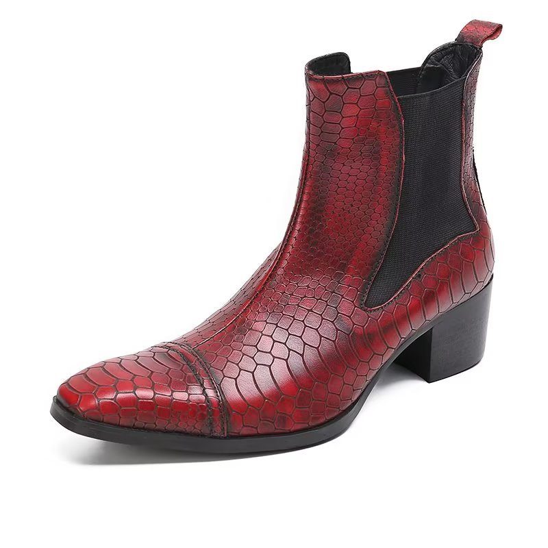 Herrstövlar Lyxiga Croc-textur Läder Statement Dress Boots - Röd