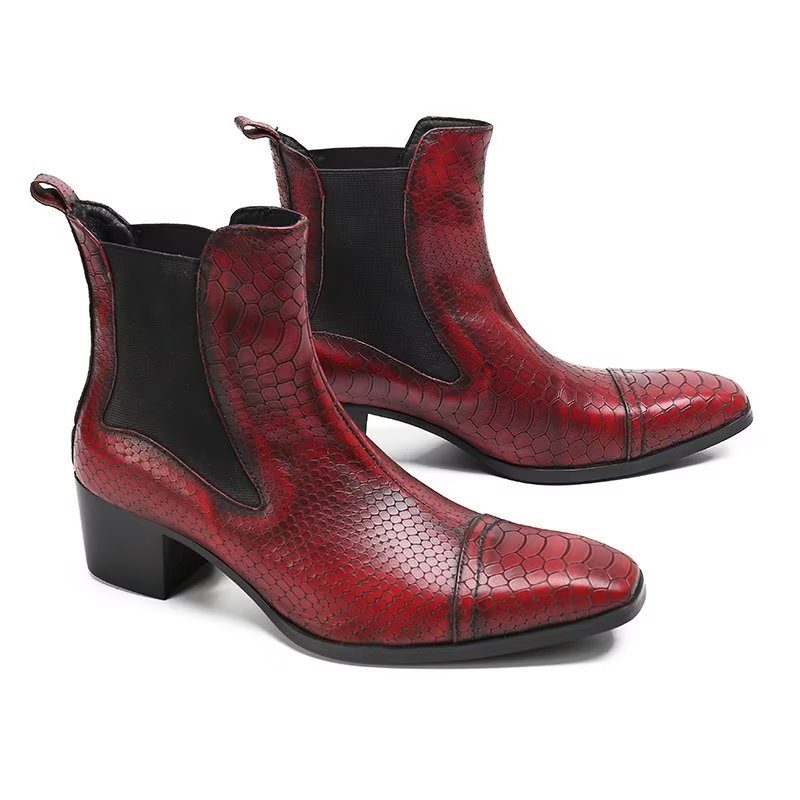 Herrstövlar Lyxiga Croc-textur Läder Statement Dress Boots - Röd