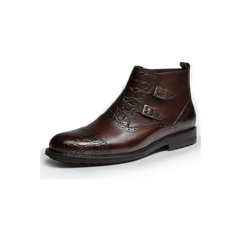 Herrstövlar Lyxiga Croctex Casual Flat Boots - Kaffe