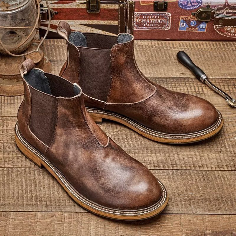 Herrstövlar Präglade Elegance Slip-on Ankel Boots - Kaffe