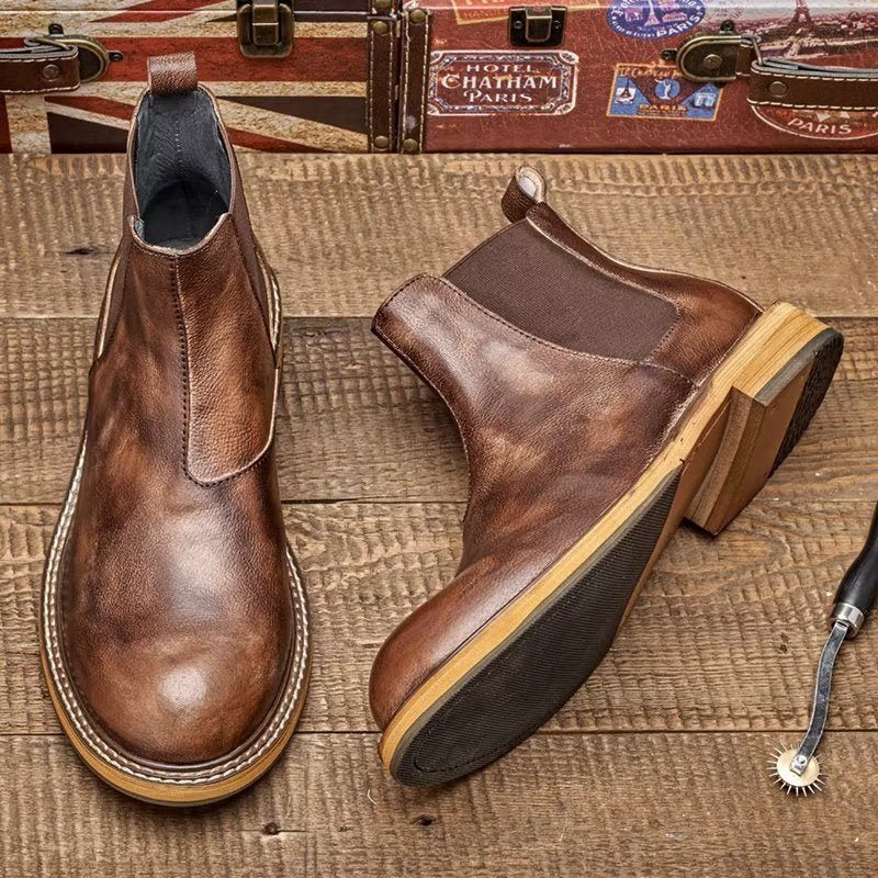 Herrstövlar Präglade Elegance Slip-on Ankel Boots - Kaffe