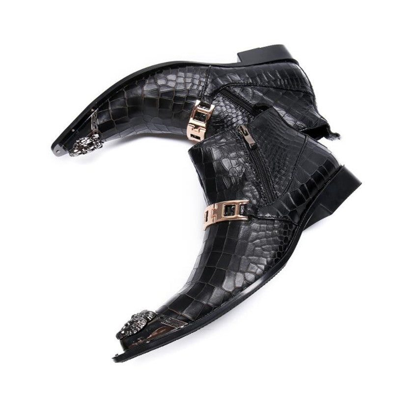 Herrstövlar Snakeskin Chic Western Ankel Boots - Svart