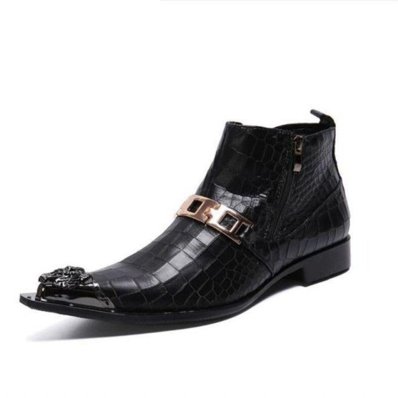 Herrstövlar Snakeskin Chic Western Ankel Boots - Svart