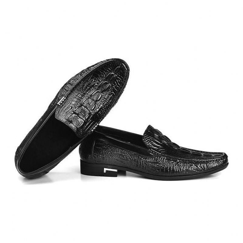 Loafers För Män Allilux Exotic Leather Slip On Casual - Svart