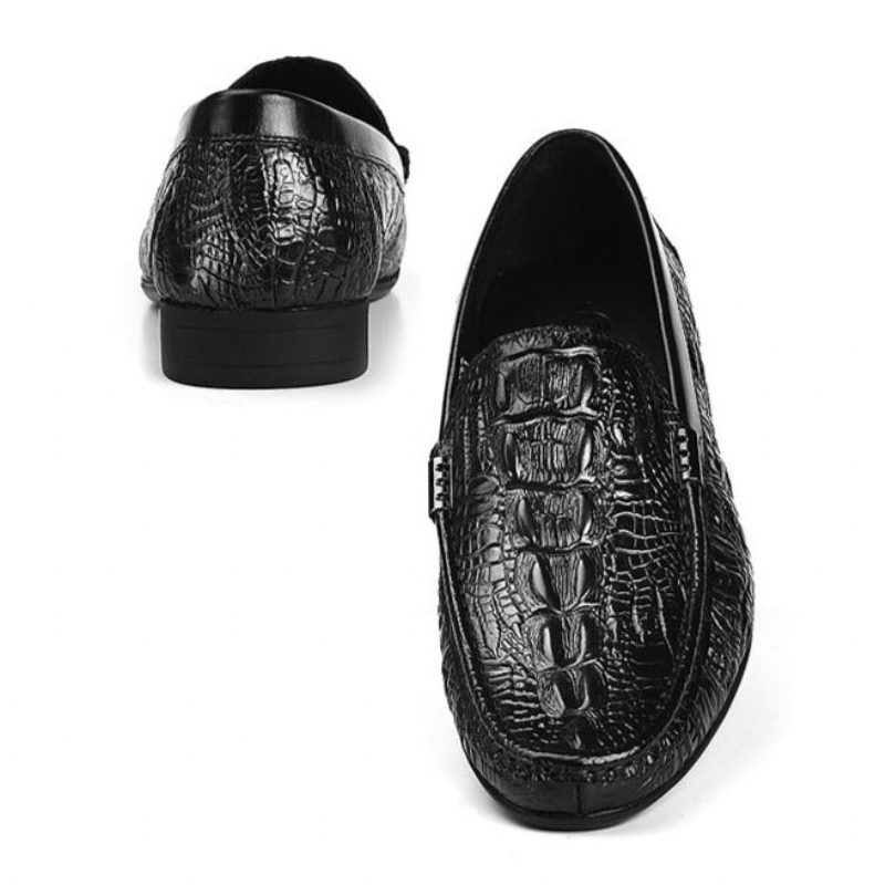 Loafers För Män Allilux Exotic Leather Slip On Casual - Svart