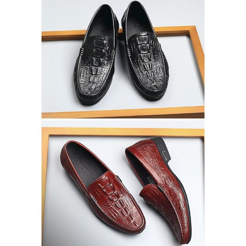 Loafers För Män Allilux Exotic Leather Slip On Casual - Svart