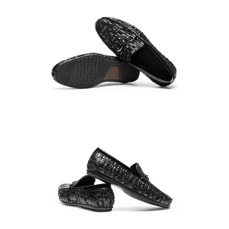 Loafers För Män Andas Slip-on Elegant Alligator Texture - Svart