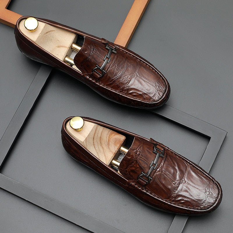 Loafers För Män Chic Croctex Läder Slip-on Derby - Kaffe