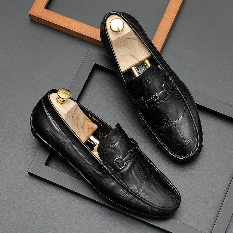 Loafers För Män Chic Croctex Läder Slip-on Derby - Svart