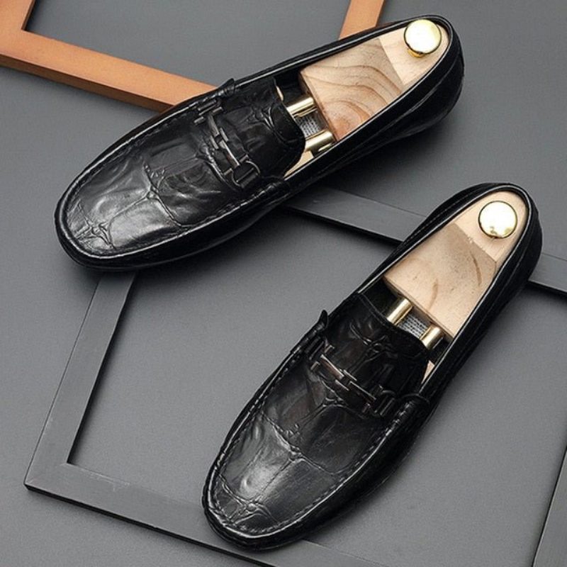 Loafers För Män Chic Croctex Läder Slip-on Derby - Svart