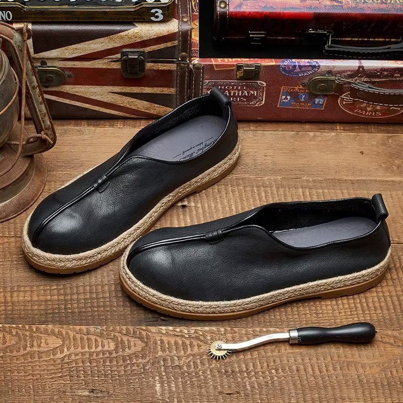 Loafers För Män Chic Kohud Slip-on - Svart