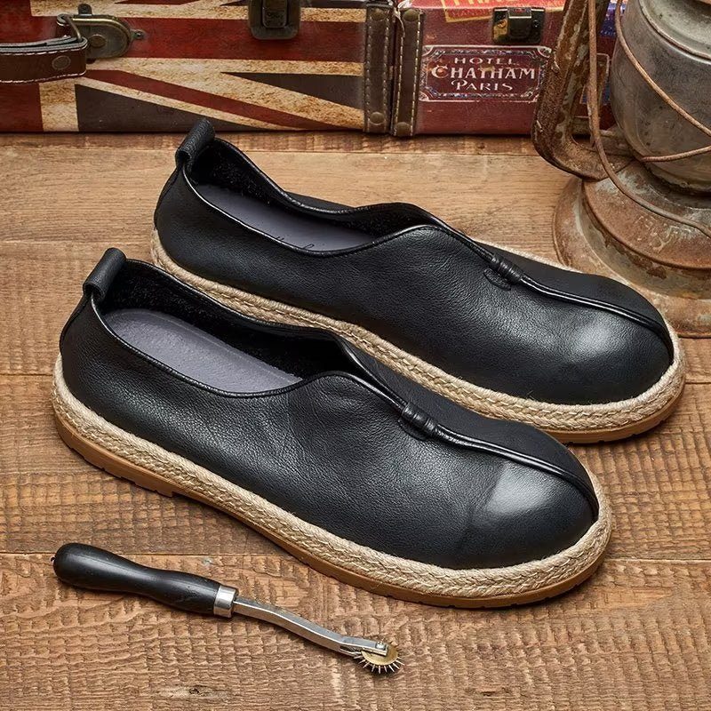 Loafers För Män Chic Kohud Slip-on - Svart