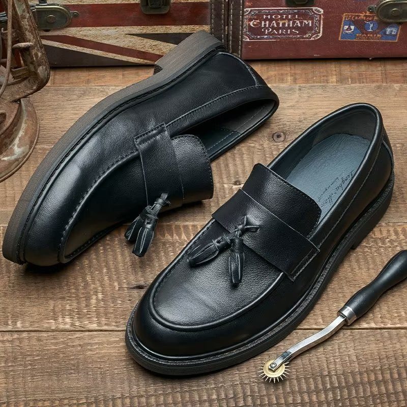 Loafers För Män Cow Leather Slip On - Svart