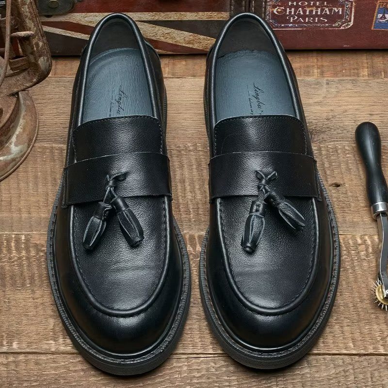 Loafers För Män Cow Leather Slip On - Svart