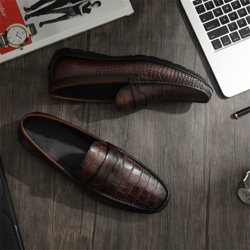 Loafers För Män Croc Effect Slip-on Loafer Klänning Skor - Kaffe