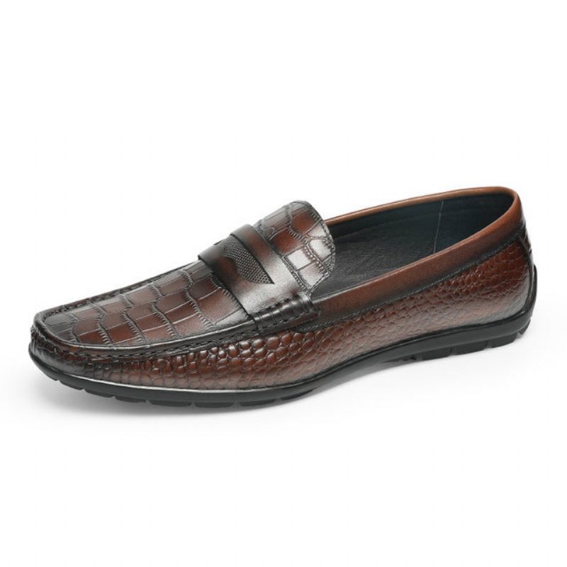 Loafers För Män Croc Effect Slip-on Loafer Klänning Skor - Kaffe