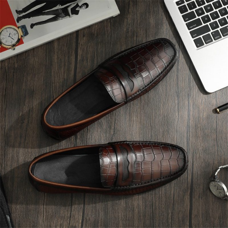 Loafers För Män Croc Effect Slip-on Loafer Klänning Skor - Kaffe