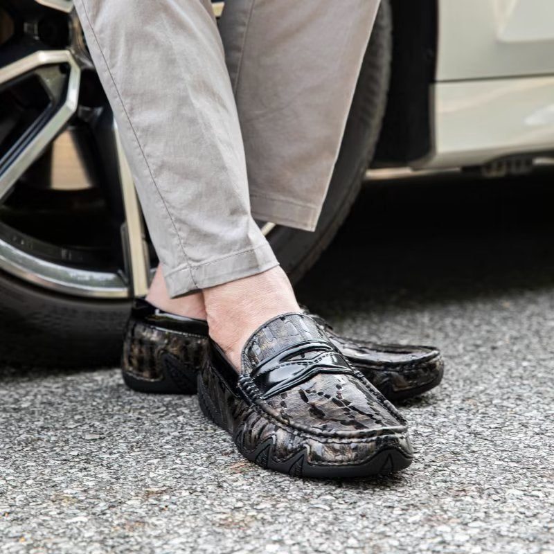 Loafers För Män Croc Mönster Elegant Slip On - Kaffe