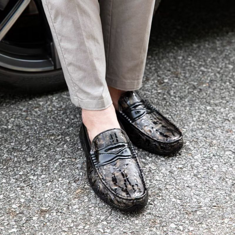 Loafers För Män Croc Mönster Elegant Slip On - Kaffe