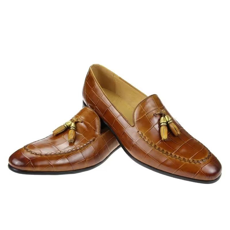 Loafers För Män Croc Mönster Modish Slip On - Brun