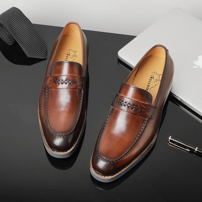 Loafers För Män Distinguished Leather Exotic Business Slip-on Bröllop - Kaffe