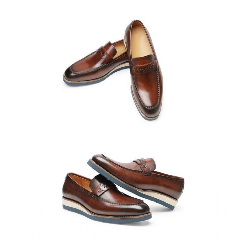 Loafers För Män Distinguished Leather Exotic Business Slip-on Bröllop - Kaffe