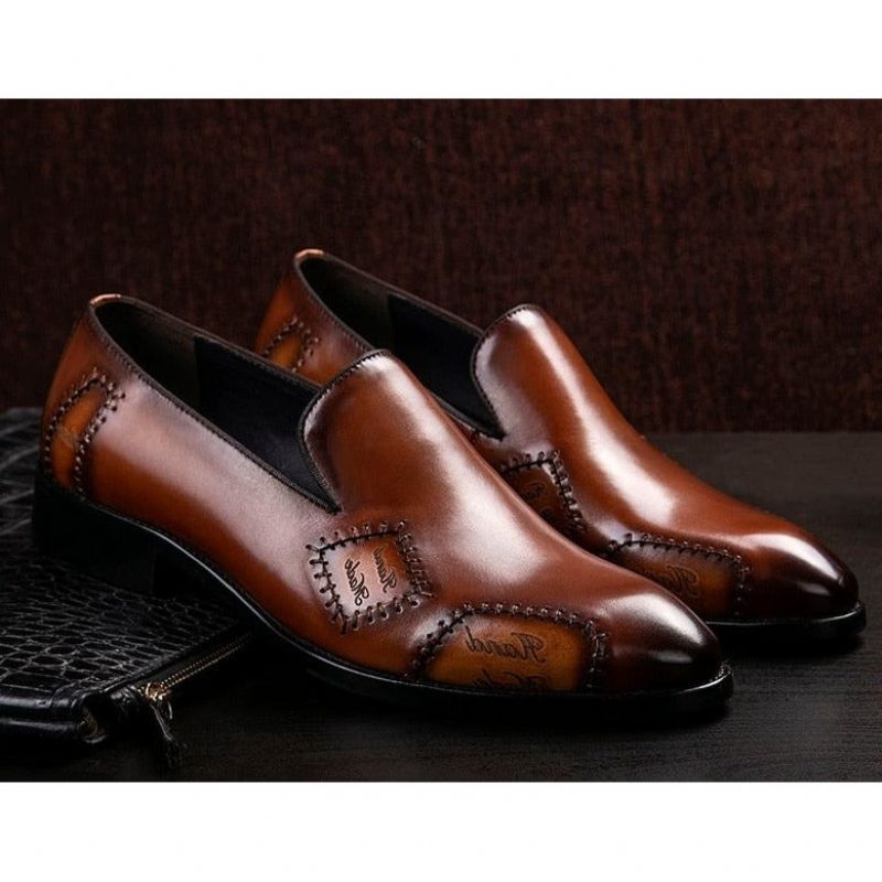 Loafers För Män Exotic Boss Leather Slip-on Brogue - Kaffe