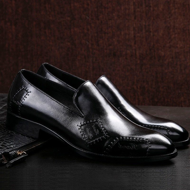 Loafers För Män Exotic Boss Leather Slip-on Brogue - Svart