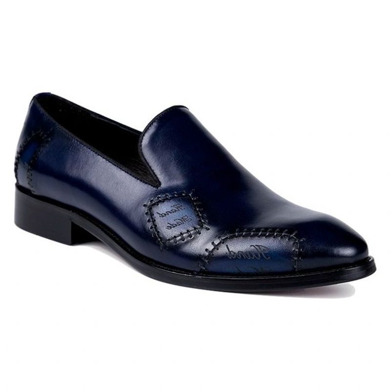 Loafers För Män Exotic Boss Leather Slip-on Brogue - Blå