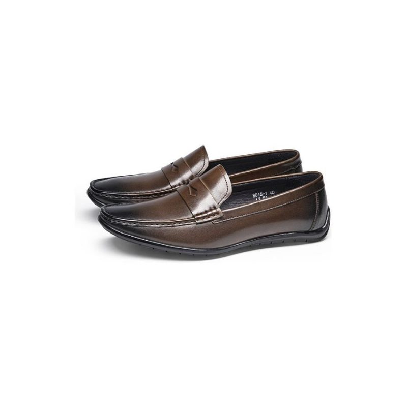 Loafers För Män Exotic Square Toe Läder Slip-on - Kaffe