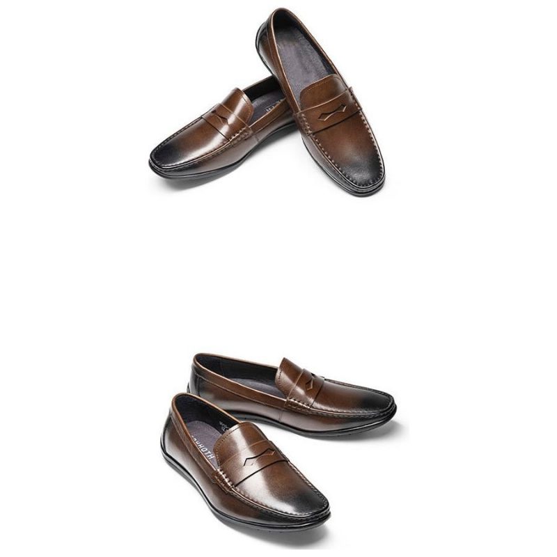 Loafers För Män Exotic Square Toe Läder Slip-on - Kaffe