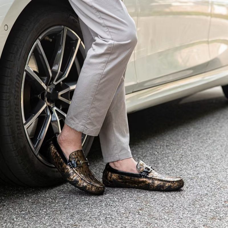 Loafers För Män Exotisk Metall Tå Slip On - Guld