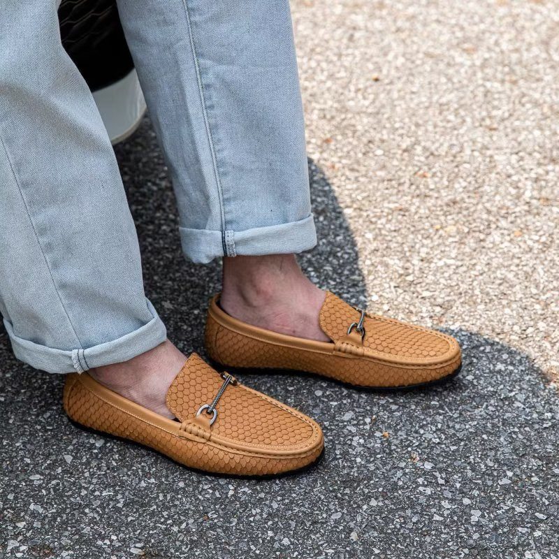 Loafers För Män Exotisk Metall Tå Slip On - Brun