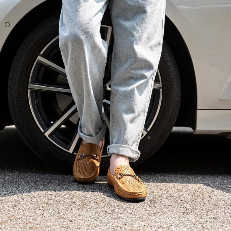 Loafers För Män Exotisk Metall Tå Slip On - Brun