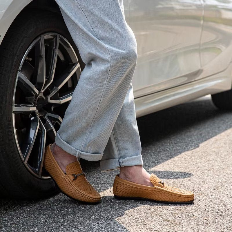 Loafers För Män Exotisk Metall Tå Slip On - Brun