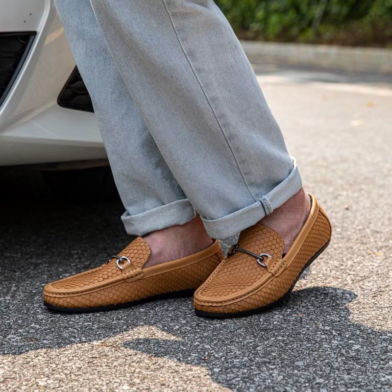 Loafers För Män Exotisk Metall Tå Slip On - Brun