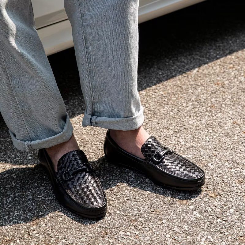 Loafers För Män Exotisk Metall Tå Slip On - Svart