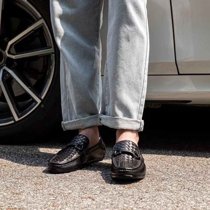 Loafers För Män Exotisk Metall Tå Slip On - Svart