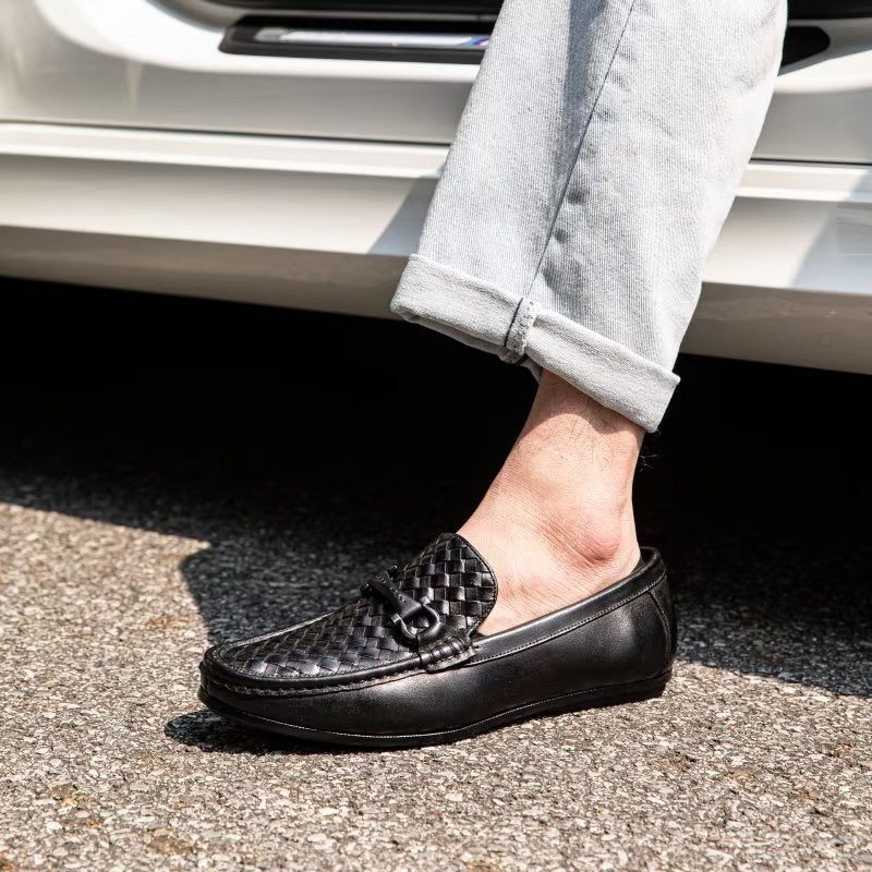 Loafers För Män Exotisk Metall Tå Slip On - Svart