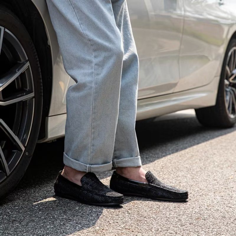 Loafers För Män Exotisk Metall Tå Slip On - Svart