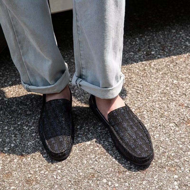 Loafers För Män Exotisk Metall Tå Slip On - Svart