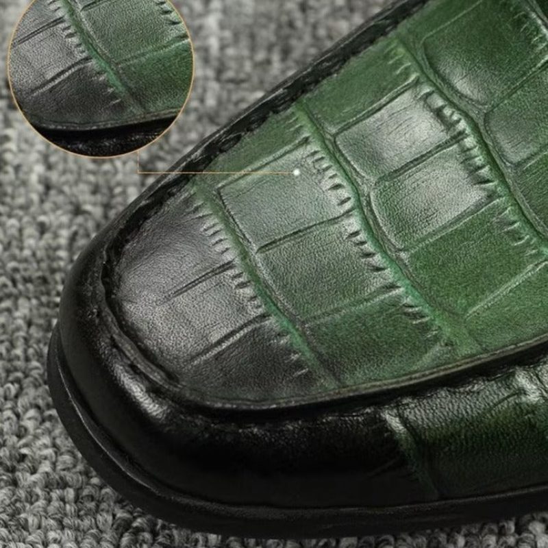 Loafers För Män Exotiska Krokodilläder Metall Toe Slip-on - Grön