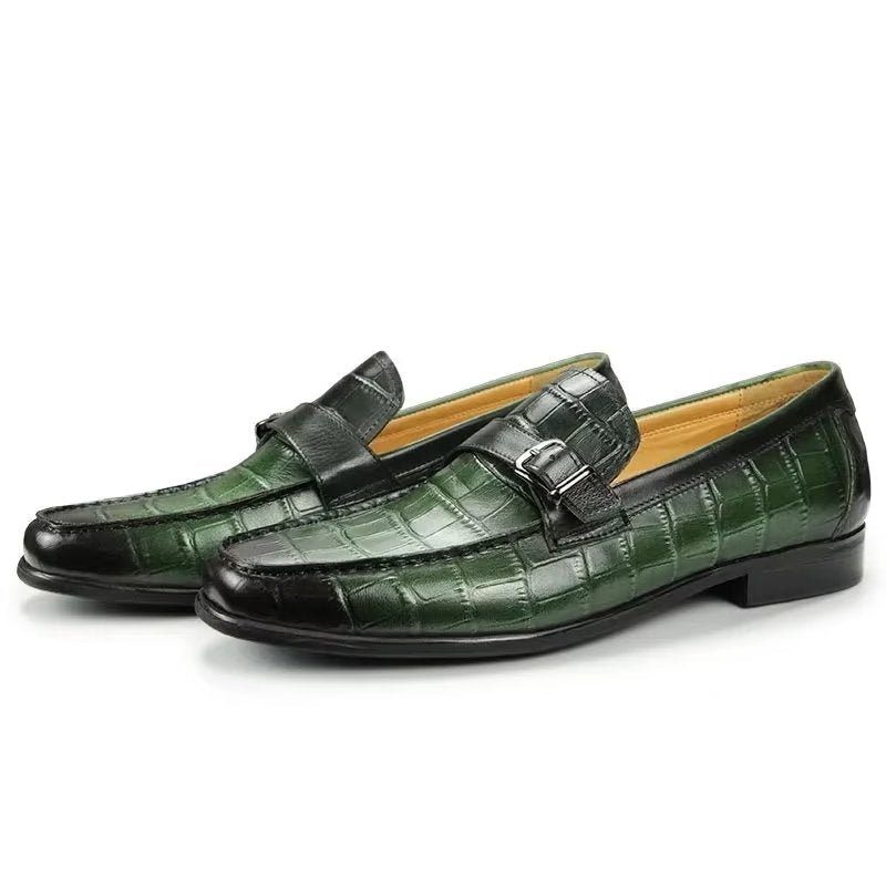 Loafers För Män Exotiska Krokodilläder Metall Toe Slip-on - Grön