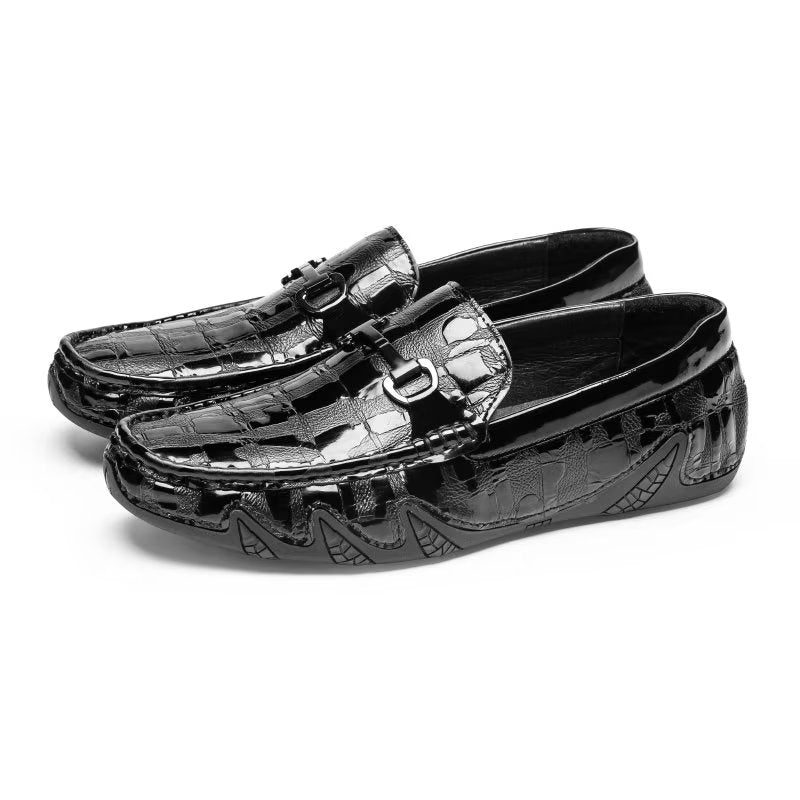 Loafers För Män Exotiska Krokodilläder Slip On Metal Toe - Svart